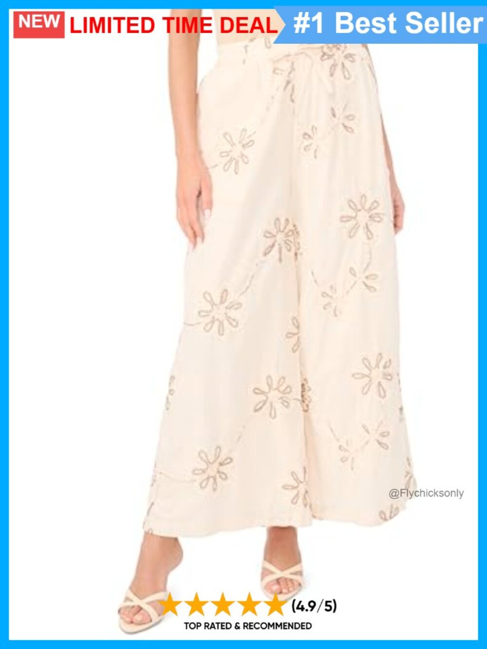 Vince Camuto Ruffle Embroidery Wide Leg Pull On Pants